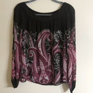 Ann Taylor Silk Brown and Pink Patterned Top